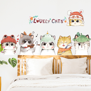 床头背景墙壁贴纸墙纸自粘少女房间布置宠物店墙面装 饰猫咪墙贴画