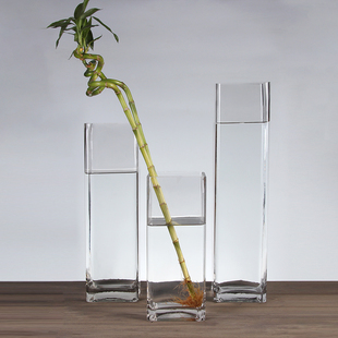 特大号玻璃花瓶透明方形高款 大号落地插富贵竹竹子银柳插花摆件