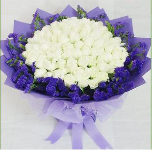 上海鲜花速递 99朵白玫瑰花束 上海鲜花实体店 情人节七夕鲜花