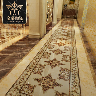 欧式 过道走廊镀金无限拼接地面瓷砖拼花地砖仿水刀地板砖客厅
