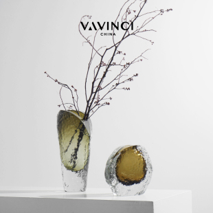 梵其现代轻奢玻璃花瓶摆件高级感手工艺术琉璃花器客厅茶几装 饰品