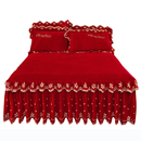 大红色宝宝绒床裙式 婚庆单件加绒床罩纯色夹棉刺绣床套2021年新款