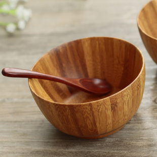 太田家 圆形沙拉碗个性 竹碗创意碗竹制环保小饭碗摆拍碗 汤碗新品