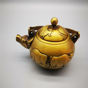 古韵斋古玩收藏酒壶铜器黄铜生肖牛茶壶摆件装 饰品装 饰摆件中式