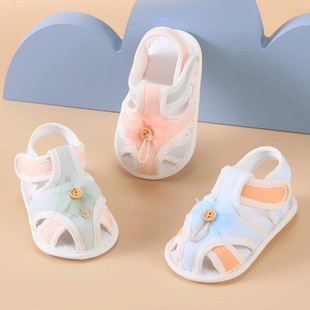 夏季 新生婴儿鞋 子 护脚凉鞋 女宝宝甜美牛筋底软底防滑不掉步前布鞋