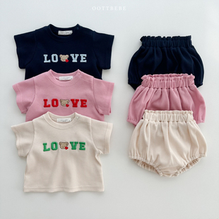 薄款 可爱小熊T恤短裤 韩国进口婴幼童装 华夫格短袖 套装 宝宝夏季
