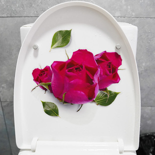 厕所贴画紫红玫瑰现代装 饰墙贴家用浴室卫生间马桶贴纸防水自粘