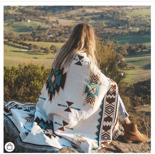 披肩几何图案复古波西米亚风沙发毯空调盖毯针织线毯装 饰毯挂毯子