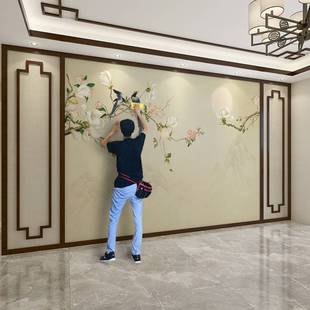 新中式 花鸟壁布电视背景墙壁画客厅沙发影视墙纸墙布卧室壁纸2022