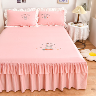 床罩床裙式 单件纯色公主蕾丝带裙边床单床笠三件套 床套2021年新款