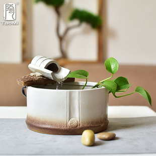 陶迷小型流水器喷泉装 饰品摆件陶瓷 饰品客厅办公室竹节创意造型装