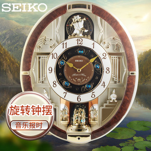 日本SEIKO精工 欧式 大气简约花纹客厅挂钟挂表 创意音乐报时挂钟