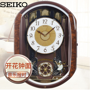SEIKO日本精工挂钟 LED彩灯音乐报时挂钟水晶旋转钟摆石英钟挂表