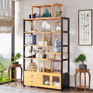 新中式 博古架茶架展示架多宝阁置物架落地书架古董架非实木摆件柜