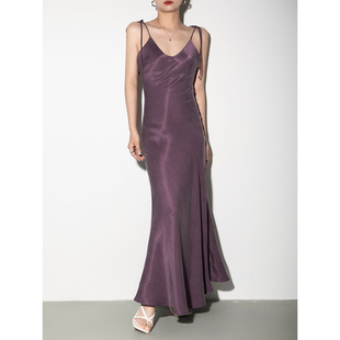 BELIN 烟紫色性感吊带连衣裙女夏新款 鱼尾裙子 优雅气质长款