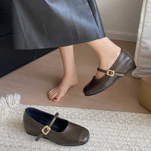 复古玛丽珍鞋 法式 圆头一字扣带平底单鞋 女新款 内增高5厘米 春季