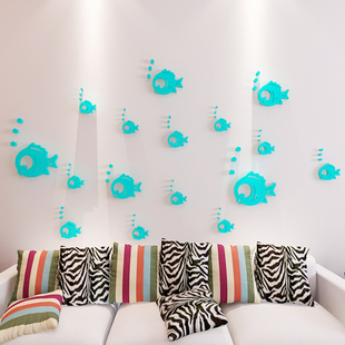 亚克力3d镜面贴客厅卧室饭厅儿童卡通豆豆鱼水晶立体墙贴房间装 饰