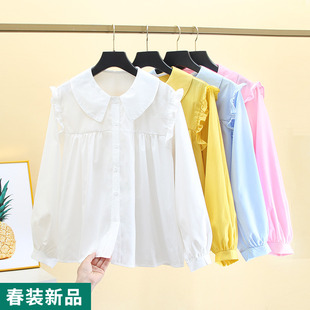 白色娃娃领衬衫 女设计感小众春秋学院风独特别致小衫 上衣 宽松法式
