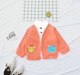 婴儿外套春童装 儿童韩版 针织洋气衣服小童上衣卡通纯棉时尚 扣开衫
