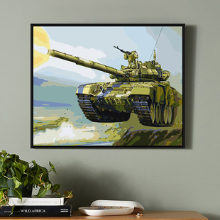 送男友礼物创意油画手绘diy数字填色卧室现代装 飞机坦克战舰 饰画