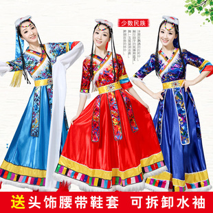藏族舞蹈演出服装 女西藏卓玛水袖 少数民族风服饰成人新款 衣服套装