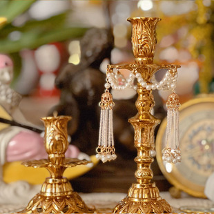 欧式 复古纯铜雕花烛台法式 拍摄道具 蜡烛全铜家居摆件装 饰餐桌欧式