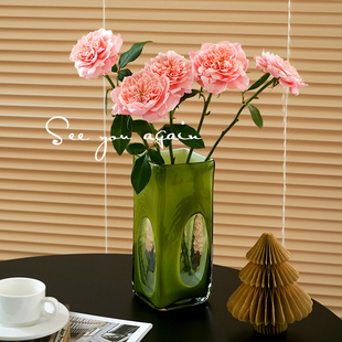 seeyou法式 饰摆件 中古高级感琉璃花瓶客厅创意玻璃插花鲜花干花装