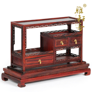 A雅轩斋 红木工艺品木雕摆件 红酸枝高低柜 仿明清微缩家具模型