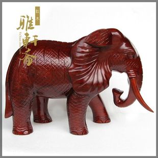 红木象60cm工艺品 实木象红色木质摆设 花梨木雕大象摆件