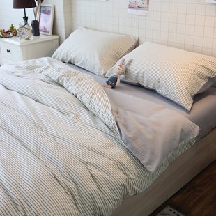 北欧风床上用品条纹简约日式 全棉床单被套双人1.8m1.5米四件套