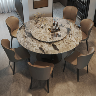 意式 轻奢大理石餐桌椅圆桌组合现代简约小户型吃饭圆形桌子家用