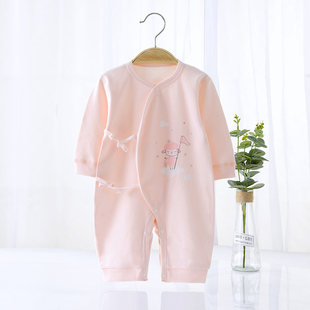 紫香童新生儿连体衣夏季 纯棉0 空调服满月婴儿衣服春 3月宝宝长袖