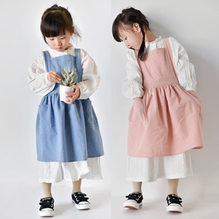 韩版 长袖 时尚 围裙 田园带袖 厨房罩衣可爱奶茶店工作服 家用女围裙
