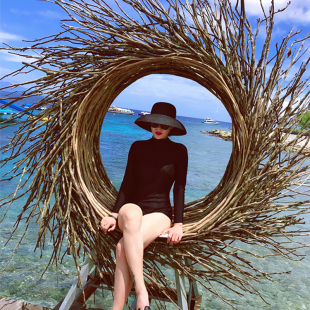 复古法式 赫本黑色网红草帽遮阳帽防晒海边沙滩帽子女夏大沿太阳帽