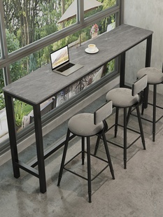 阳台吧台桌椅靠窗一体式 岩板客厅沙发边靠墙长条窄桌子高脚桌家用