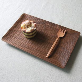 雨木 日式 茶盘 黑胡桃手工实木 创意水果盘糕点西餐盘长方形托盘
