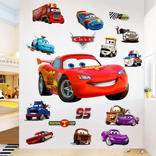卡通赛车汽车总动员墙贴闪电麦昆动画防水贴纸图案儿童房装 饰画