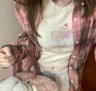 Brandy Girl 女设计感小众防晒外套 BM粉色中长款 古着格子衬衫