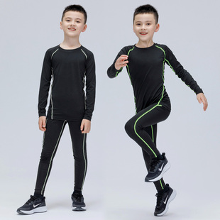 儿童紧身衣训练服高弹力男跑步打底衫 男孩 篮球足球运动健身服套装