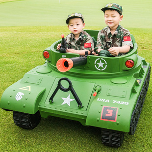 双人坦克儿童电动车四轮玩具车可坐大人汽车宝宝小孩充电高端车子