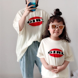 韩版 夏装 家庭亲子装 童装 韩范风字母GIRL洋气纯棉百搭T恤 爆款
