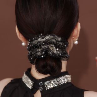 韩版 双层水钻欧根纱甜美气质头花扎头发头绳女 发圈满天星镶嵌法式