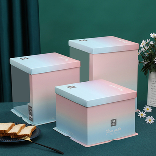 半透明生日蛋糕盒子包装 盒6六8八10十12寸手提双层加高方形盒定制