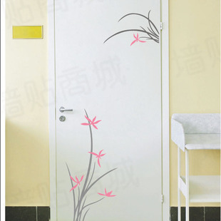 空调店铺 墙贴纸 橱柜衣柜 移门 冰箱 中国风 兰花 门贴 卧室玻璃