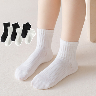 黑色白色儿童袜子春夏季 男童女童中筒袜纯色简约中小学生短袜 薄款