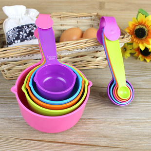 彩色加厚量勺量杯套装 称量克勺塑料匙套餐厨房烘焙工具 带刻度勺
