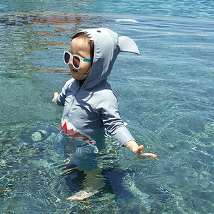 儿童泳衣男童女童连体鲨鱼防晒幼儿婴儿小童宝宝1 5岁长袖 游泳装