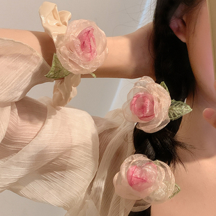 干枯玫瑰发夹花朵女森系仙美高级感超仙欧根纱刘海侧边发饰发卡春