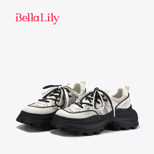 BellaLily新款 双系带网面老爹鞋 子 女透气松糕鞋 欧美休闲鞋