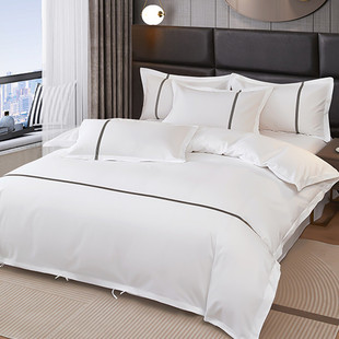 酒店宾馆床上用品四件套民宿白色床单被套枕芯褥子床笠三六七件套